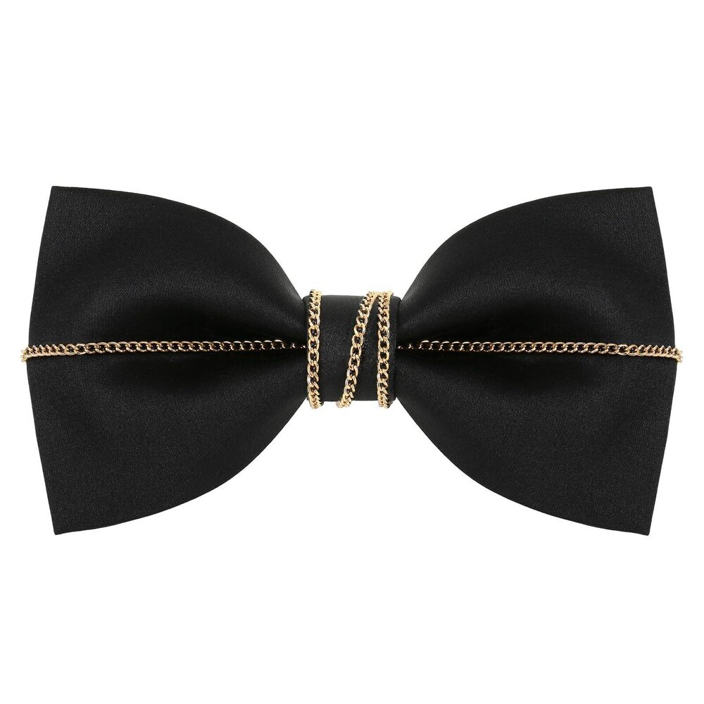 6973 Black Rhinestone Bow Tie Matte Satin Silk Adjustable Solid Pre-tied